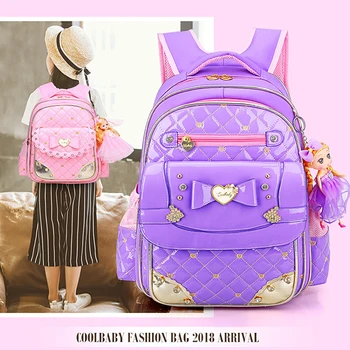 

Girls Cute PU Leather Rhinestone School Bag Multi Pockets Anti-scratch Kids Primary Student Zipper Closure Waterproof Backpack