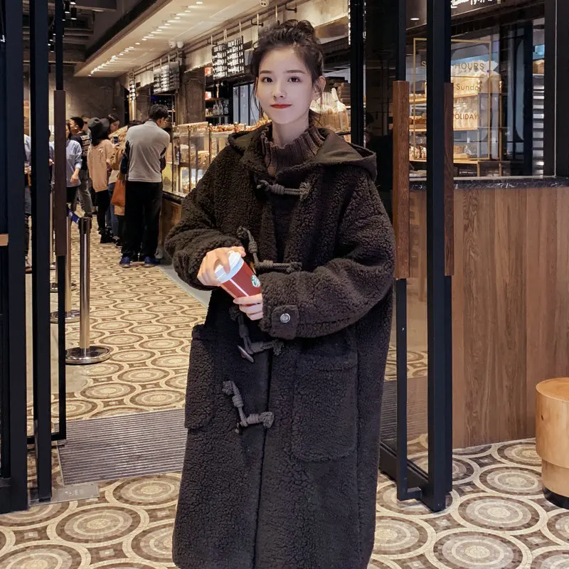 

2019 Winter New Style Thick High Quality Toggle Lambs Wool Cotton Coat Hooded Loose-Fit Cotton-padded Clothes