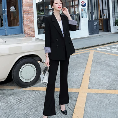 Black Pant Suit Женские повседневные брюки костюмы модные костюмы комплект Feminino свободный блейзер и брюки Комплекты из 2 предметов - Цвет: Black Pant Suit