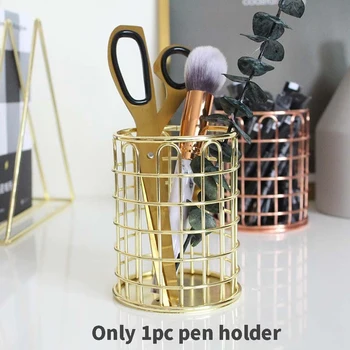

Metal Pen Holder Gift Hollowed School Accessories Office Home Pencil Decorative Round Desk Organizer Storage Stationery Student