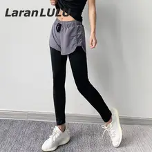 Женские кальсоны для йоги, имитация двух спортивных штанов, тонкие обтягивающие штаны для фитнеса бега зала, женские тренировочные леггинсы, Осень-зима