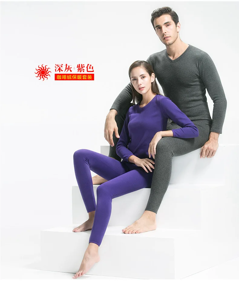 Aismz Thermal Underwear Sets For Men Winter Thermo Underwear Long Johns Winter Men Women velvet Thick Thermal Clothing Solid mens thermal long johns