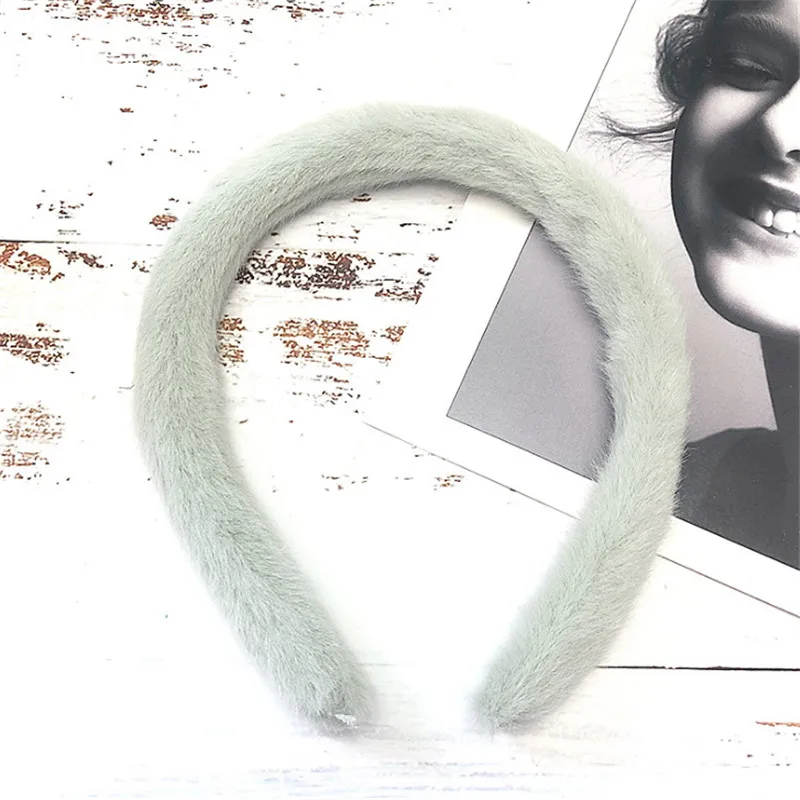 light green 5 шт./лот, новинка, зимний детский подарок, однотонные плюшевые ободки для волос, Милая принцесса, повязка на голову, обруч для волос, аксессуары для девочек - Цвет: light green