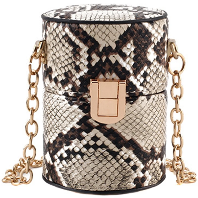 

ABZC-Ins Super Fire Small Cylinder Bag Female Tide Korean Version Of The New Women'S Bag Fashion Chain Sling Shoulder Bag Snake