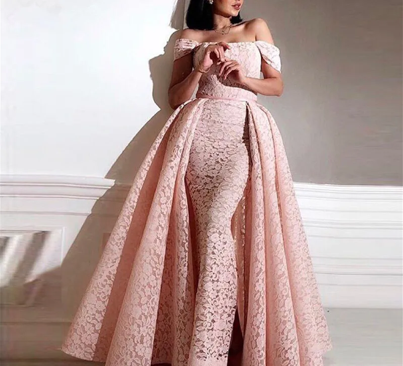 Roze Mermaid Arabisch Twee Stukken Avondjurken Kaftan Lange Prom Jurken 2019 Couture Kant Party Jurk Met Afneembare Rok Roze Mermaid Arabisch Twee Stukken Avondjurken Kaftan Lange Prom Jurken 2019 Couture Kant Party Jurk Met Afneembare Rok
