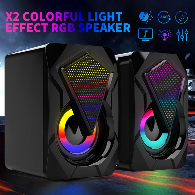 2 шт. USB Проводная компьютерная Динамик красочный эффект освещения RGB глубокий бас