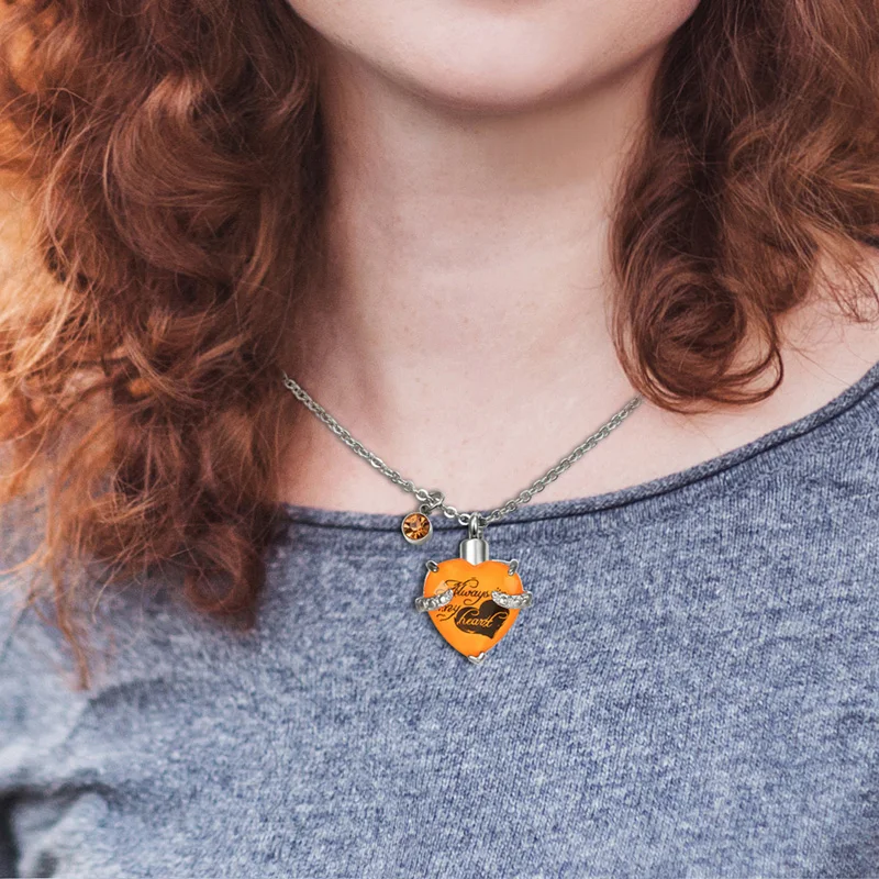 Always In My Heart Stainless Steel Locket Screw Love Heart Cremation Memorial Ashes Urn Pendant Necklace jewelry with Birthstone