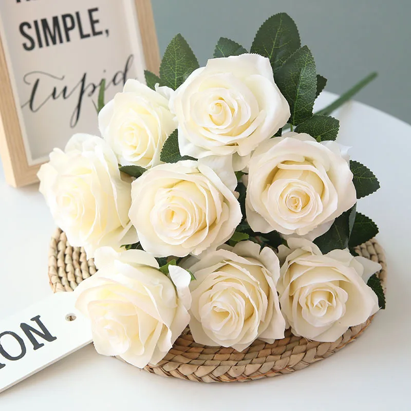

1pc Wedding Velvet Summer Cloth 5 Colors Put Bunch of Roses Road Lead Flower Wall Home Decoration Simulation Fake Flowers
