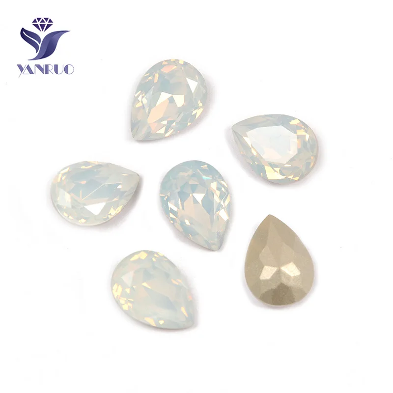 White Opal Yanruo, 4320, свисающие стеклянные стразы для рукоделия, камни, точка назад, алмазные каплевидные камни, кристаллы для одежды - Цвет: White Opal