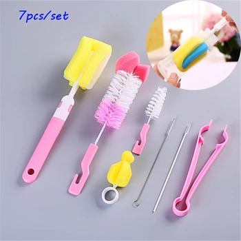 

2/5/7/10Pcs Baby Nipple 360-degree Rotating Clean Bottle Brush Set Sponge Spout Cup Brush Kit Bottle Clean Tool
