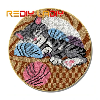 

Latch Hook Rug Sleeping Cat Crocheting Carpet Rug Acrylic Yarn Pre-Printed Canvas Cushion Mat Crochet Tapestry Latched Hook Kits
