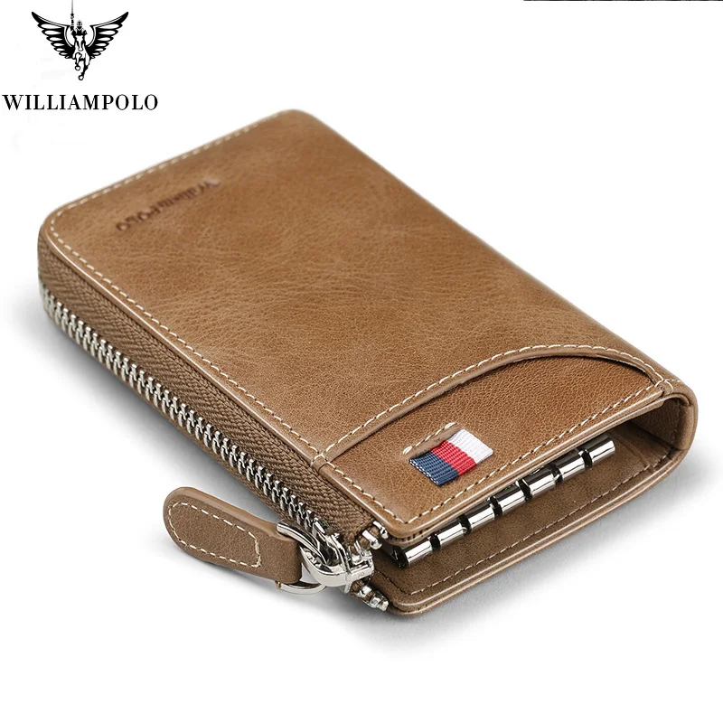 

Vintage Zipper Key Holder Genuine Leather Men Car key Organizer With keychain porte cle Fashion Leather Key Bag Case PL309