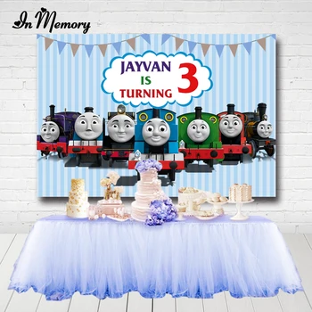 

InMemory Photography Background Blue Theme Thomas Train Party Backdrops For Kids Boys Birthday Party Photo Studio Banner Custom