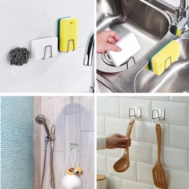 Dropship Sponge Holder For Kitchen Sink Adhesive Sponge Caddy Gray Shower  Shelf With Hooks Stick On Shower Caddy No Drilling 1 Pack to Sell Online at  a Lower Price