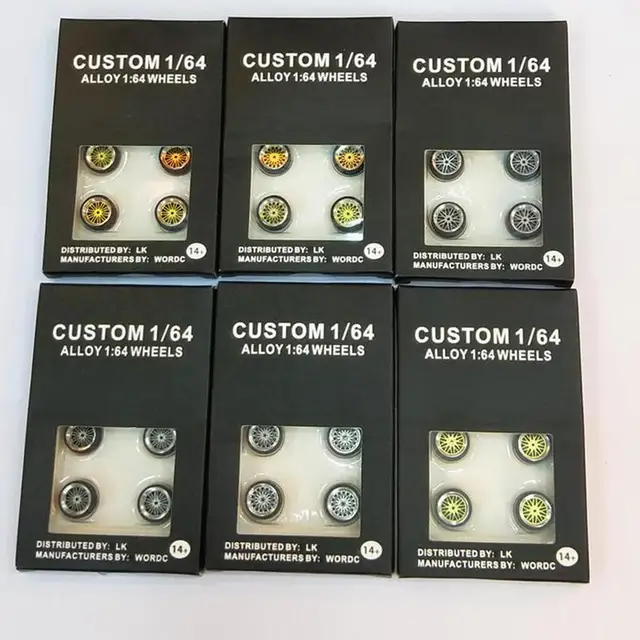 New 1/64 Scale Alloy Wheels Model Universal Modification Tire Diecasts Alloy Wheel Tire Rubber Tires Toy Accessories Wheels 4