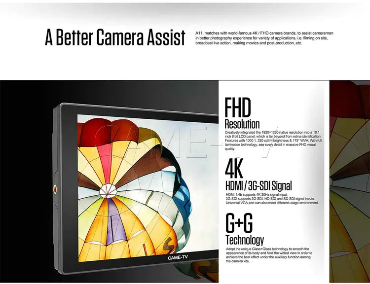 CAME-TV A11 Full HD разрешение 10," 4 K HDMI 3G-SDI монитор камеры