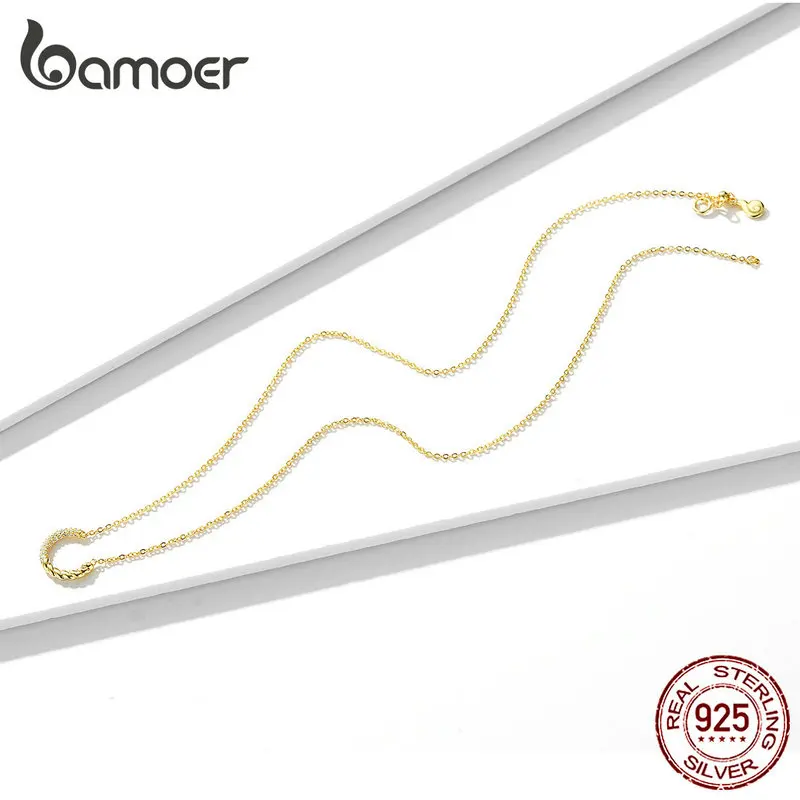 Bamoer, 925 пробы, Серебряное короткое ожерелье, Круглый Круг, колье, ожерелье для женщин, свадебное, повседневное, хорошее ювелирное изделие, аксессуары, GAN137