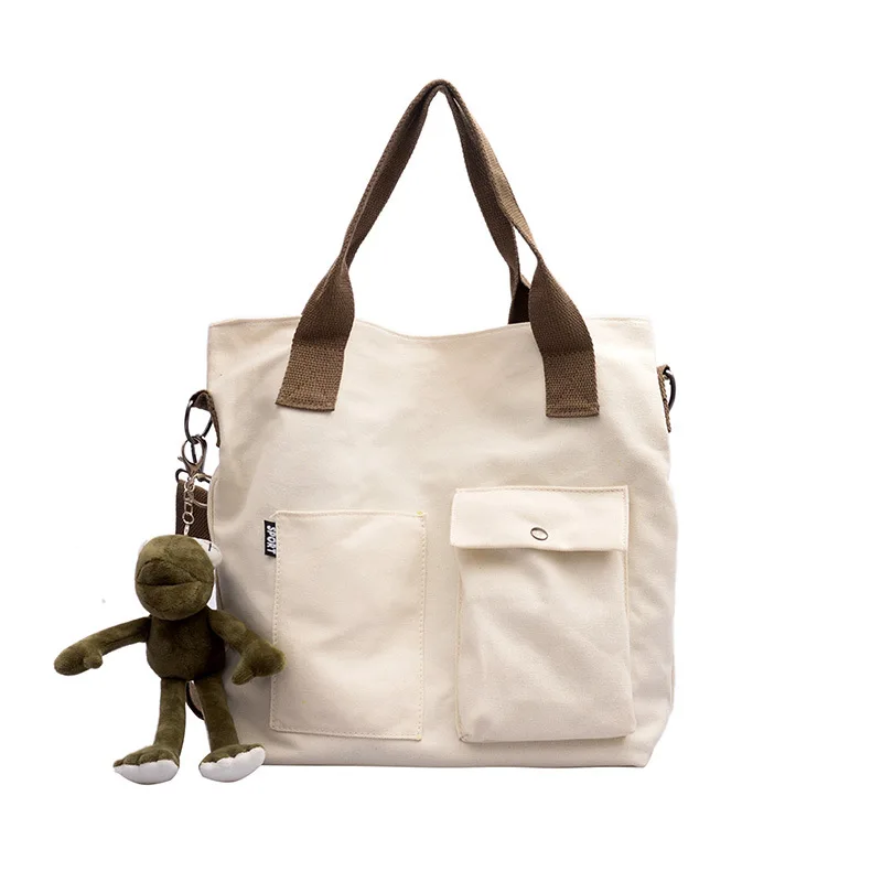 

Canvas Big Bag Women's Handbag New Korean Version of Solid Color Cloth Bag Simple Shopping Bag Single Shoulder Oblique Satchel