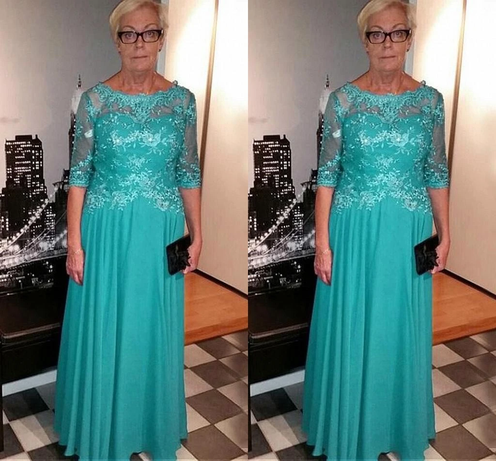 Vestidos Elegantes Aqua madre de la novia, gasa larga de media manga, vestido Formal de noche para abuela, graduación para bodas, talla grande| Vestidos para la madre de la novia| - AliExpress