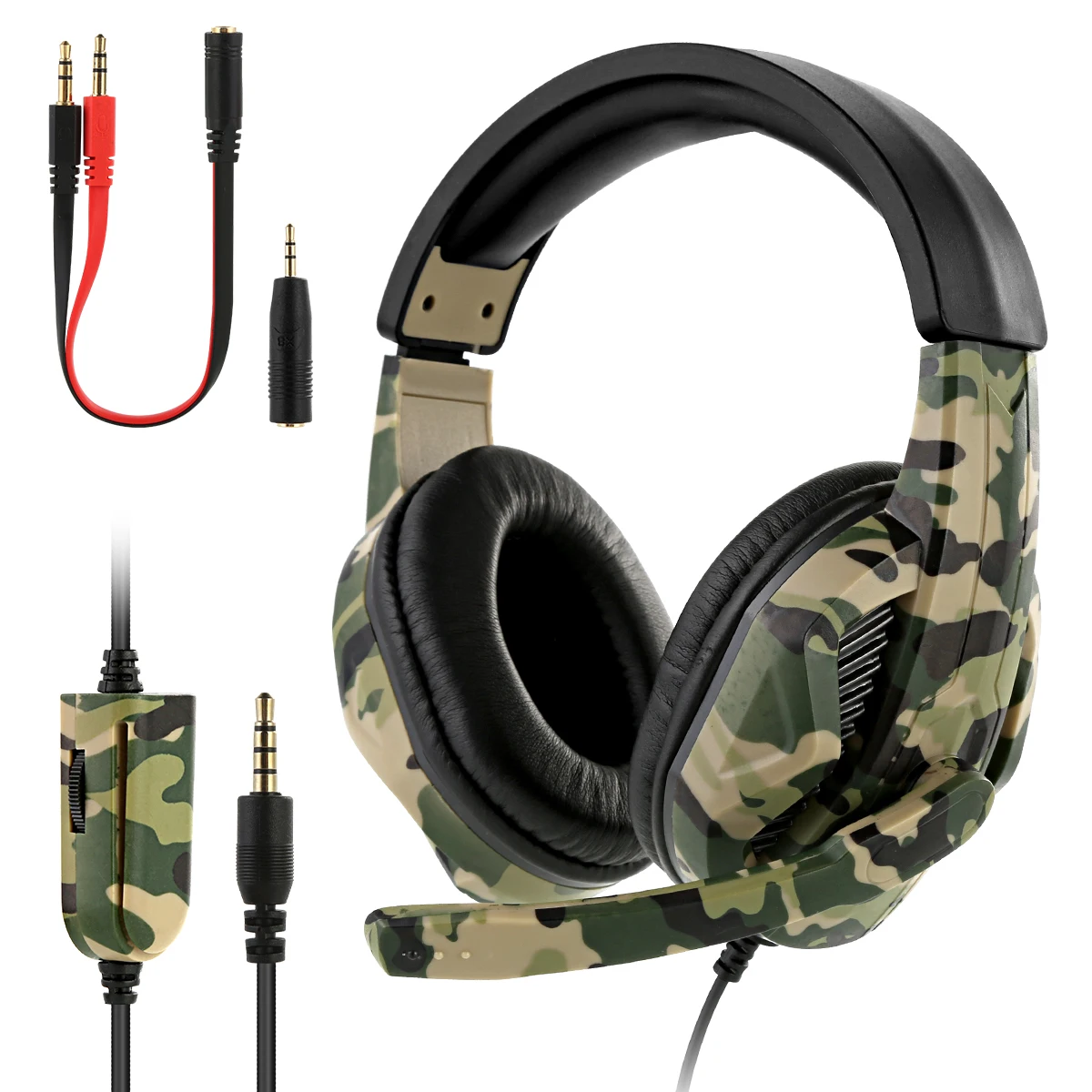 Gaming Headset Bass 3.5mm Surround sound Wired Gamer Headphone with Mic Converter Cable for PS4 Xbox PC | Электроника