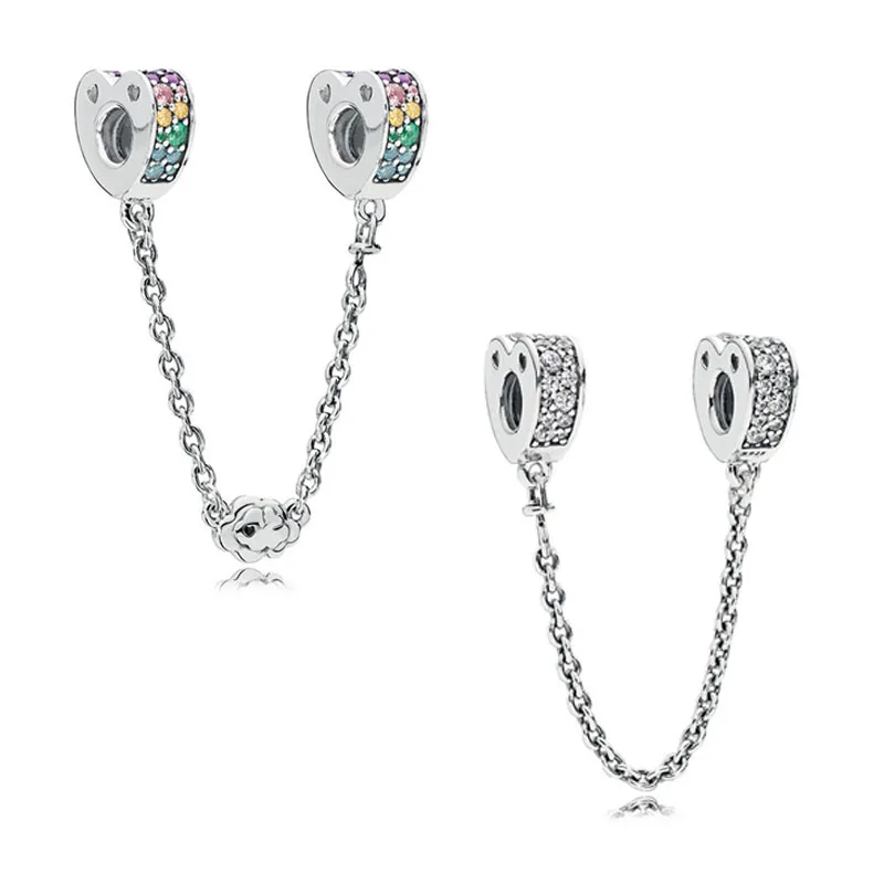 

2 Colors Arcs of Love Safety Chain Heart Beads for Charms Bracelets Silver 925 Original DIY Stone Charm Beads for Jewelry Making