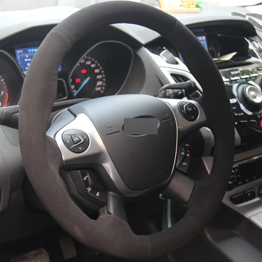 LQTENLEO черный замшевый кожаный чехол для рулевого колеса автомобиля для Ford Focus 3 2012- KUGA Escape 2013- C-MAX 2011