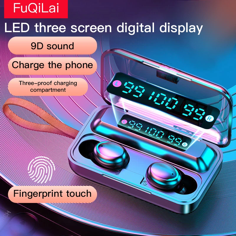 

F9 TWS Bluetooth Earphones 2000mAh Charging Box Wireless earphone 9D Stereo Sports Headsets With Mic Waterproof Earbuds LED