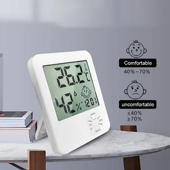 

Digital Temperature Humidity Clock Big LCD Electronic Thermometer Hydrometer Meter With Stand Hygrometer Humidity Gauge Digital