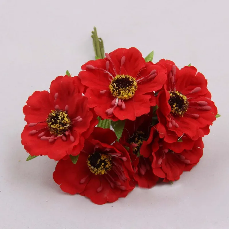 60pcs 4.5cm Silk Fabric Rose Bouquet Artificial Poppy Cherry Blossom