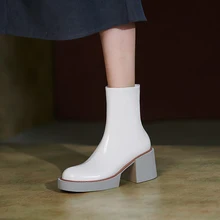 2021 branco inverno sapatos femininos de couro genuíno botas plataforma grossas botas femininas sólidos sapatos de salto alto botas