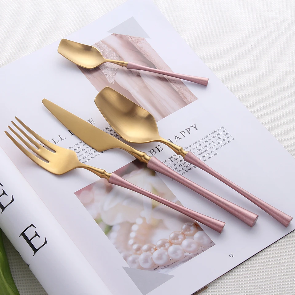 Pink Gold Cutlery Set Housewife 304 Stainless Steel Fork Dining Tea Spoon Table Knife Set Cutlery Set Knives Forks and Spoons