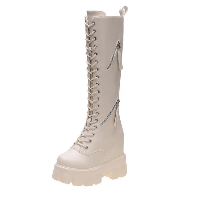 Las mujeres negro Botas Largas de invierno de 2020 de plataforma alta  zapatos de cuña zapatos de mujer de moda escondido tacones la Botas hasta  rodilla mujer Botas|Botas hasta la rodilla| -