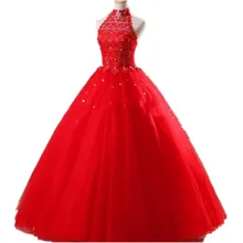 Элегантное Красное на заказ бальное платье с высоким воротником, со стразами милое платье в пол из тюля Пышное Платье