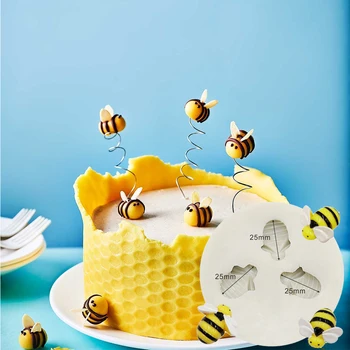 

3 cavities Bees Silicone Mold Fondant Cake Decoration Silicone Mold Hand Made Decorating Leaves Chocolate Candy Silica Gel Mold