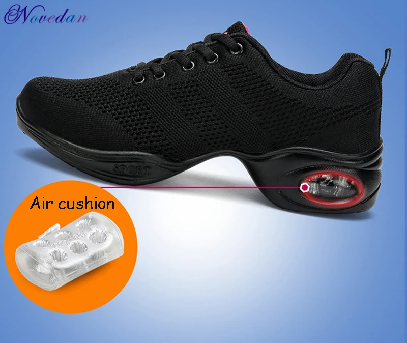 Women's Breathable Air Mesh Square Dance Shoes Jazz Shoes Girls Red White Black Air Cushion Soft Bottom Dance Sneakers 3