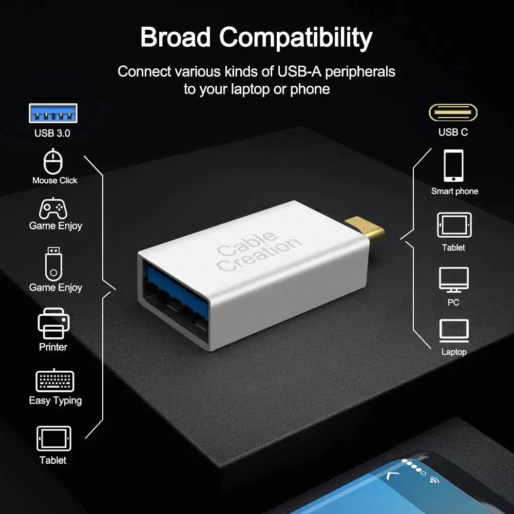 USB-C-адаптер USB 3,0, адаптер usb type C(папа)-USB 3,0 A(мама), поддержка функции OTG, совместим с MacBook/Pro