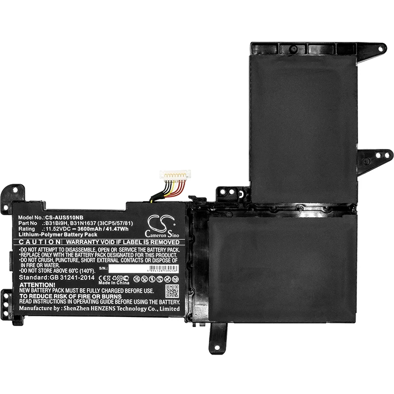 Аккумулятор Cameron Sino 3600mAh для Asus N580GD, N580VD, S510, 0B200-02590000, B31Bi9H, B31N1637(3ICP5/57/81