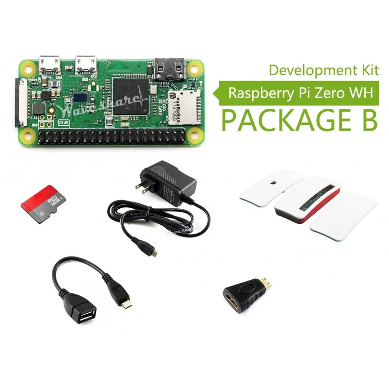 Raspberry Pi Zero WH(встроенный WiFi, предварительно припаянные коннекторы) Тип B, карта Micro SD, адаптер питания, Официальный чехол, основные компоненты