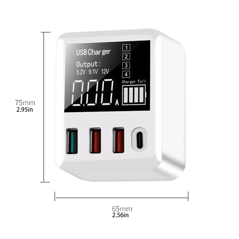 Mobiele Telefoon Oplader 4 Poorten USB Digitale Lcd-scherm смартфон планшет Opladers type-C lader US/EU/UK/AU штекер
