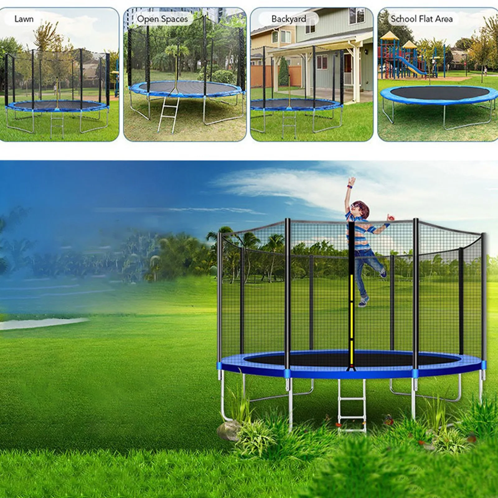 US $257.40 12FT Kids Trampoline With Enclosure Net Jumping Mat And Spring Cover Padding Multifunction Sports Gym Exercise Equipment USW