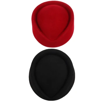 

2 Pcs New Elegant Wool Felt Pillbox Stewardess Air Hostesses Beret Hat Party Base Cap, Red & Black