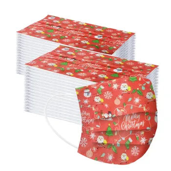 

100pc Adult's Christmas Mask Mascarillas Disposable Face Mouth Mask Non-woven 3-layer Windproof Dustproof Face Masks Mascarilla