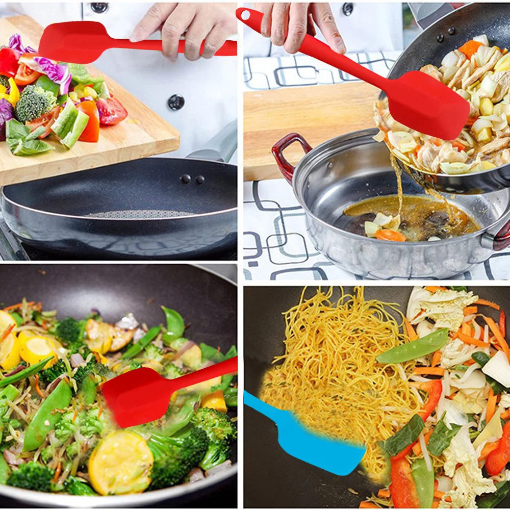 WALFOS 2 Pcs/Set Food Grade Nonstick Silicone Scraper Heat-Resistant Flexible Silicone Baking Mixing Spoon Spatula Cooking Tool