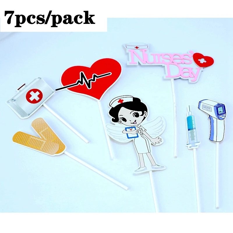 Gateau A Theme De La Journee Des Medecins Et Infirmieres 7 Pieces Decoration De Fete D Anniversaire Seringue Pilules Chapeau Cœur Remise Des Diplomes Medicaux Aliexpress Maison Animalerie
