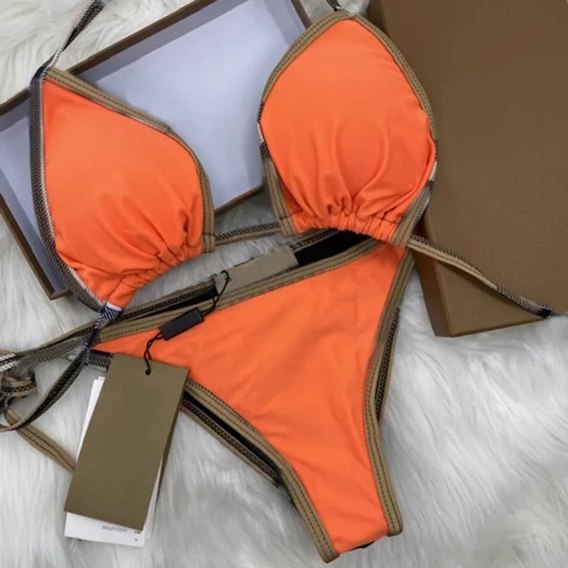 Luxury Designer B Bikini Set Orange Two Pieces Bikinis 2021 Bandage Sexy Push Up Swimsuit Swimwear Women Bathing Suits With Tags | Женская