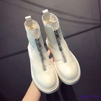 

Leather Zipper Women's Boots 2020 Autumn And Winter New Cotton Women's Shoes Genuine Leather Women Boots Womens Shoes