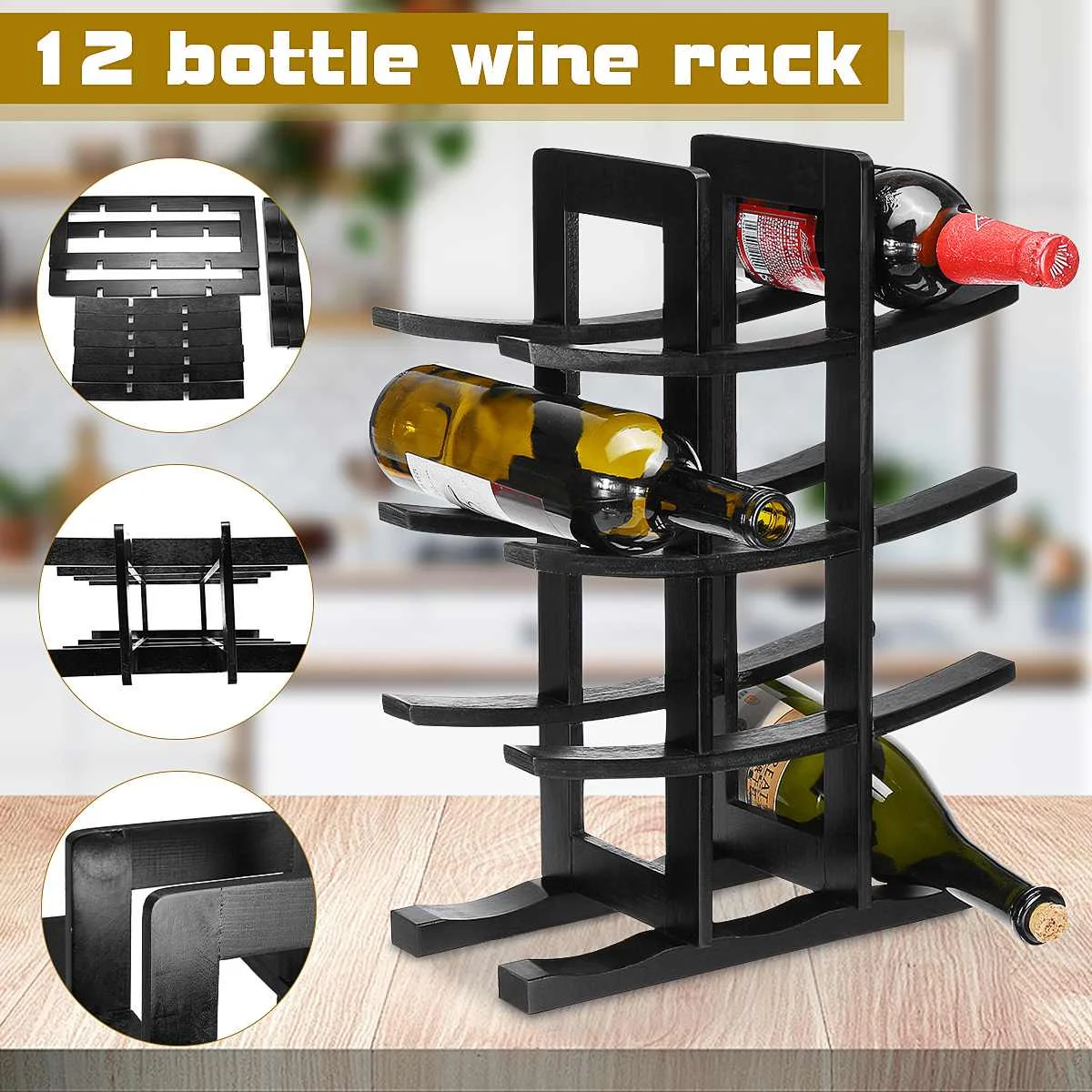 12 Bottle Red Wine Rack Wooden Holder Mount Bar Display Shelf