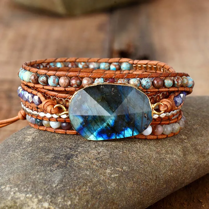 Premium Women Wrap Bracelet Labradorite Natural Stones 5 Times Leather Strap Bracelets Multilayers Beadwork Bracelet Dropship - Image 3