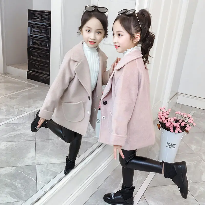 Girls autumn new autumn dress woolen coat girls long-sleeved clothes in the big children's long trendy coat