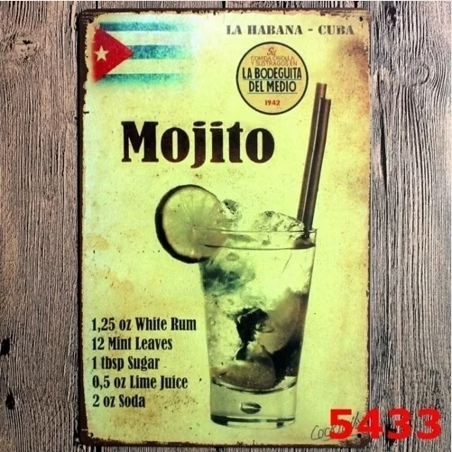 Mojito Cocktail Wine Vintage Craft Tin Sign Retro Metal Painting Antique Iron Poster Bar Pub Signs Wall Art Sticker 20x30CM | Дом и сад